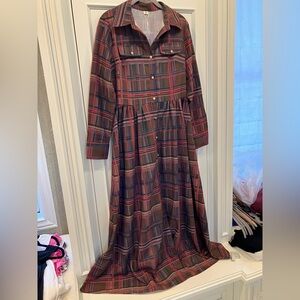 Plaid Long Sleeve Maxi Dress With Belt